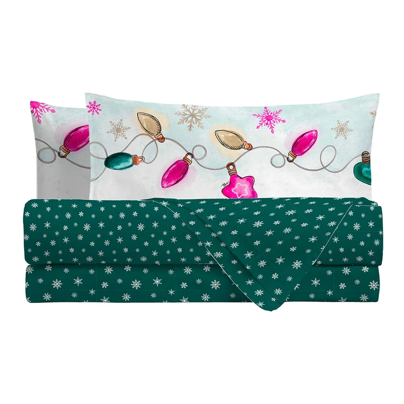 THUN® Completo Letto Matrimoniale Natale - Fantasia Luci Lights Multicolor