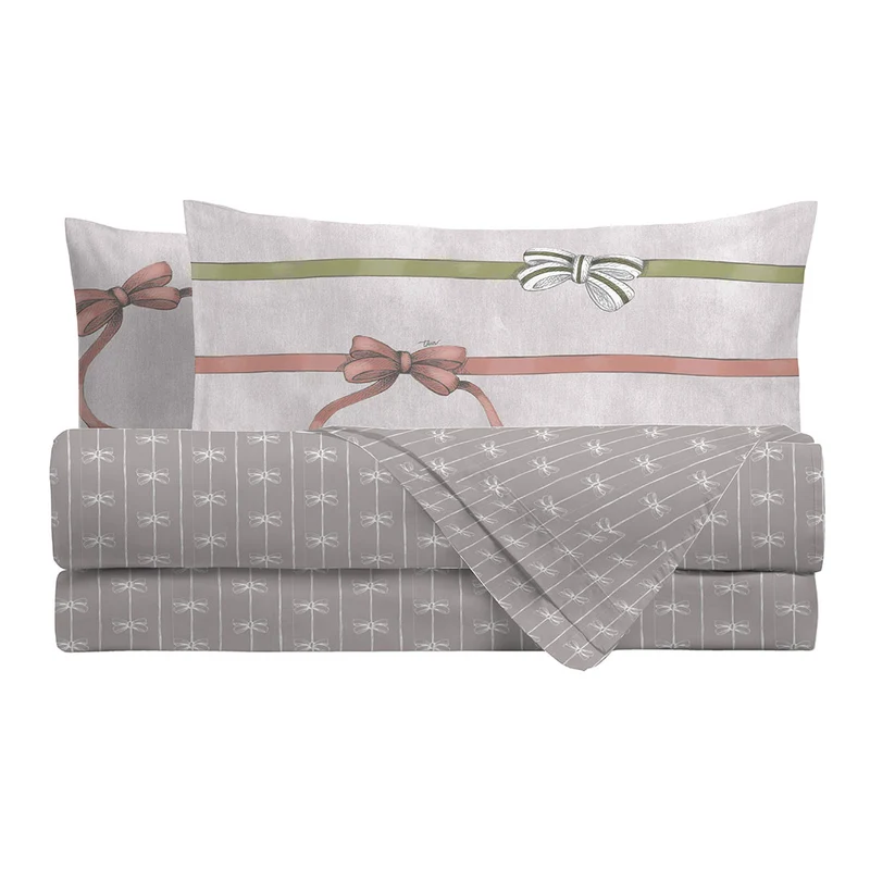 THUN® Completo Letto Matrimoniale Natale - Fantasia Fiocco Bows Multicolor