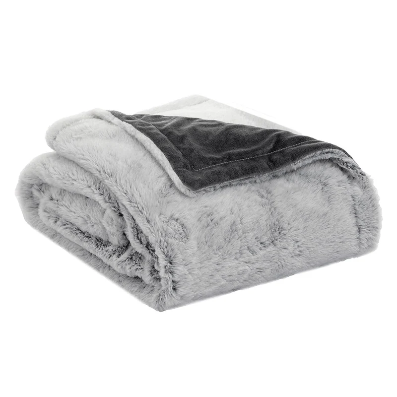 Happidea Coperta Fur 250x200 cm Tinta Unita Grey
