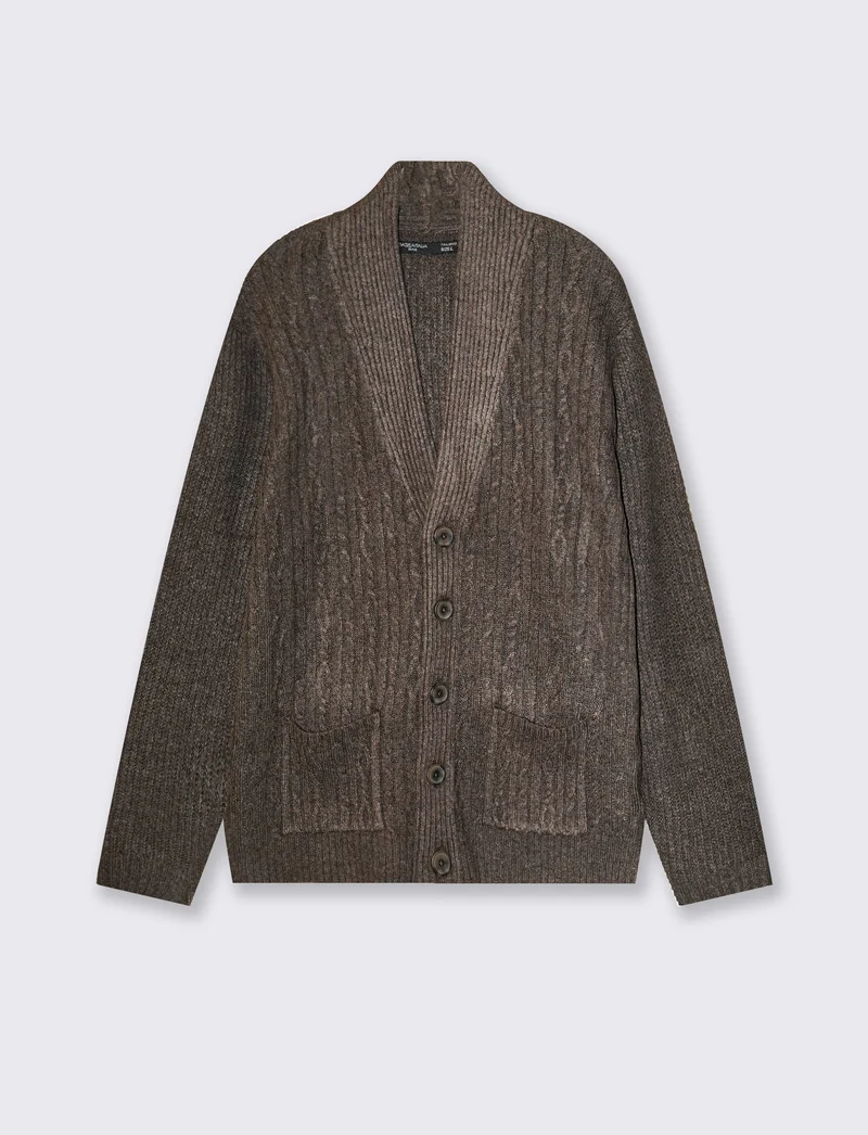 Maglia cardigan jacquard con tasche - Moro