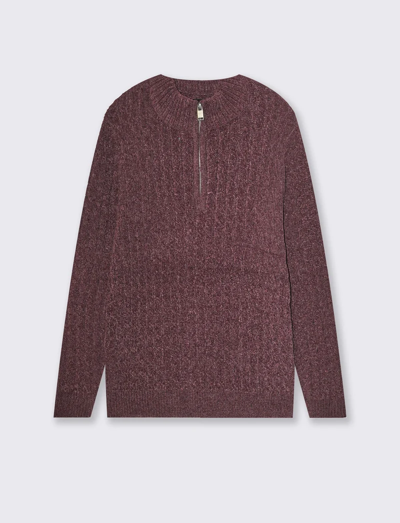 Maglia lupetto in ciniglia con cerniera - Bordeaux