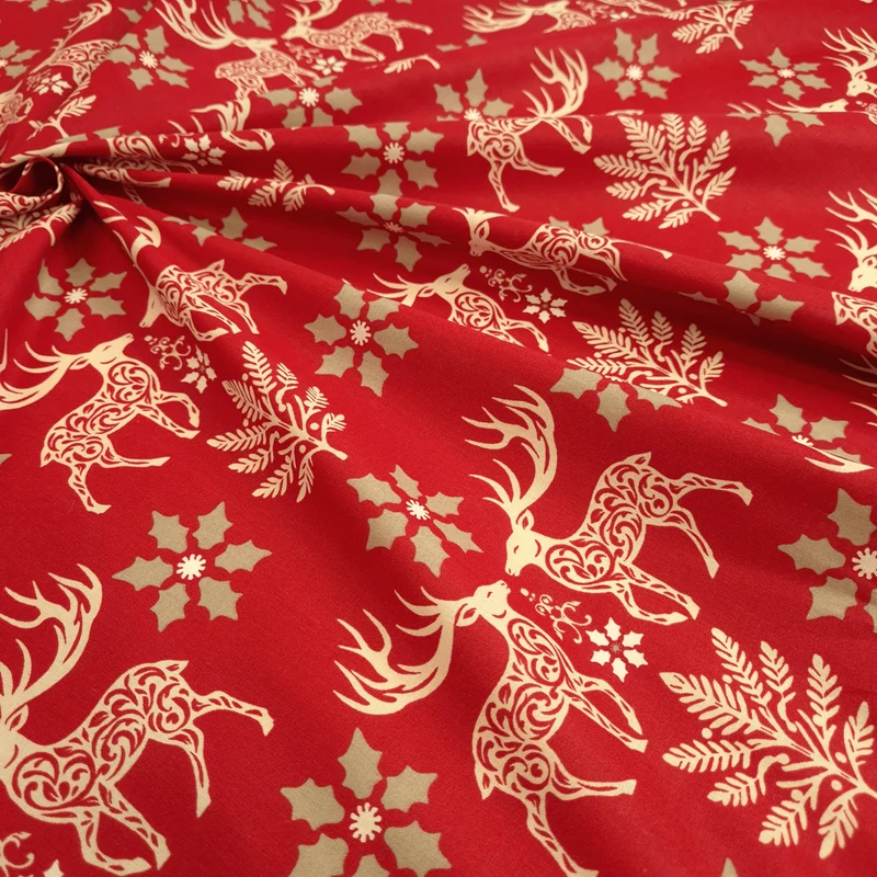 Cretonne Leggero H 160 cm - RENNE E STELLA DI NATALE/ROSSO MATTONE