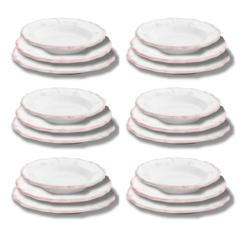 Set Piatti Primula Rosa - 6x Piani, Fondi e Frutta