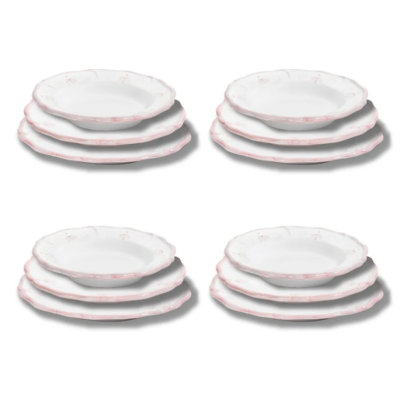 Set Piatti Primula Rosa - 4x Piani, Fondi e Frutta