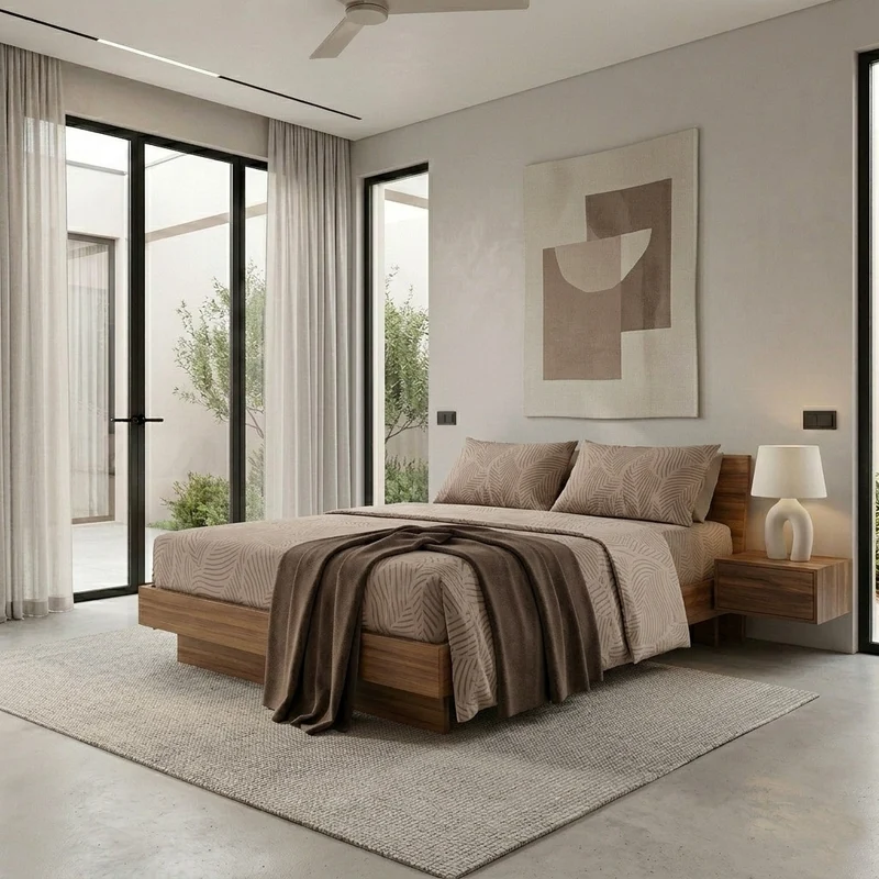 Completo Letto Matrimoniale in Cotone con Stampa Gylfe Beige