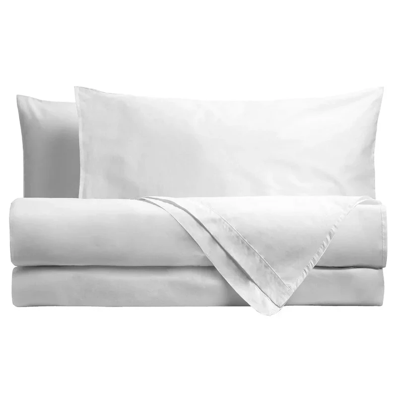 Completo Letto Singolo in Cotone - Tinta Unita Bianco