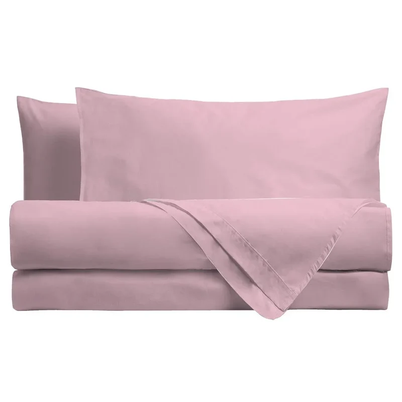 Completo Letto Matrimoniale in Cotone - Tinta Unita Rosa