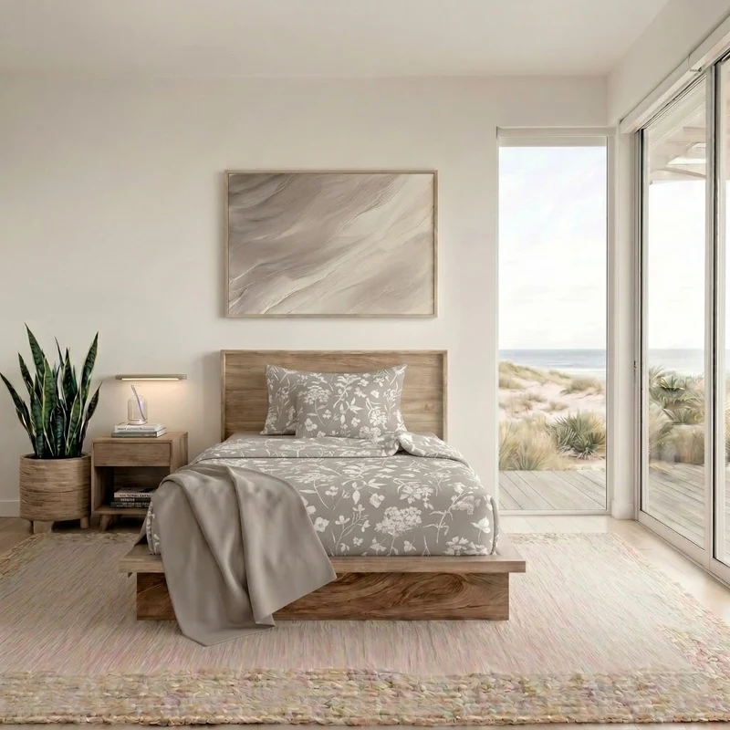 Completo Letto Singolo in Cotone con Stampa - Fantasia Fedora Taupe