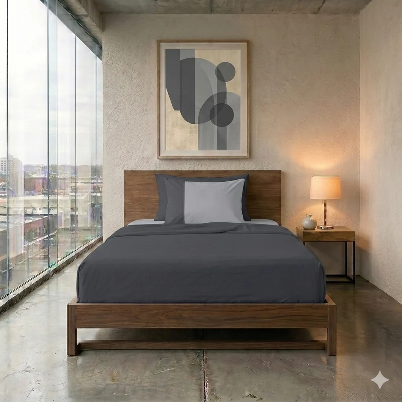 Happidea Completo Letto Piazza e Mezza in Cotone Bicolore Grafite/Perla