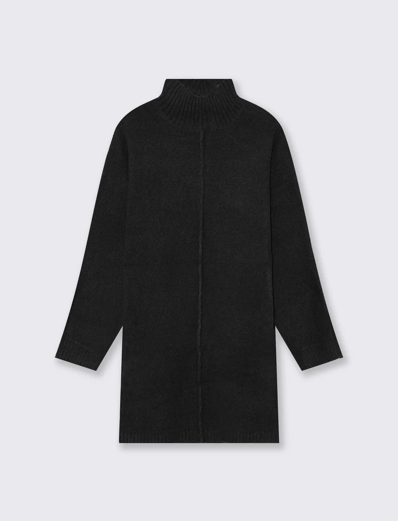 Abito corto in maglia con collo alto - Nero