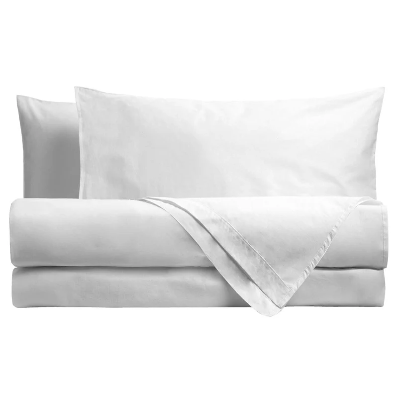 Completo Letto Matrimoniale in Cotone - Tinta Unita Bianco