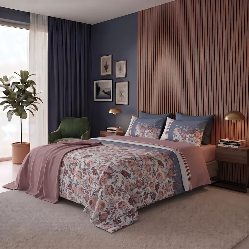 Happidea Completo Letto Matrimoniale in Cotone con Stampa 2 in 1 Emmatheo Blue
