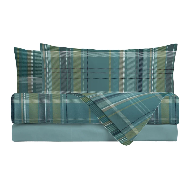 Happidea Completo Letto in Cotone con Stampa Matrimoniale Clinton Teal
