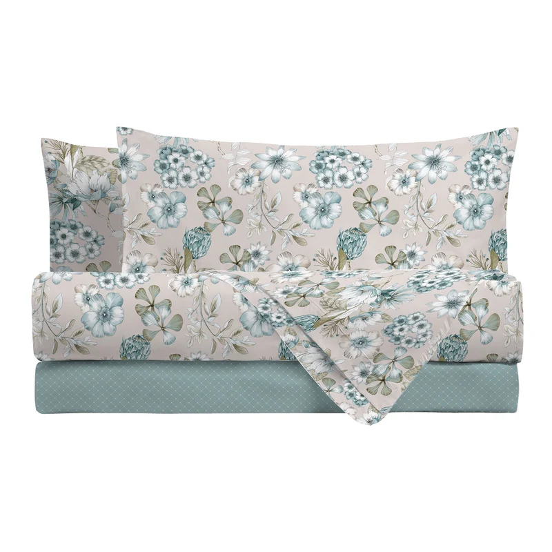 Happidea Completo Letto in Cotone con Stampa Matrimoniale Gwen Teal