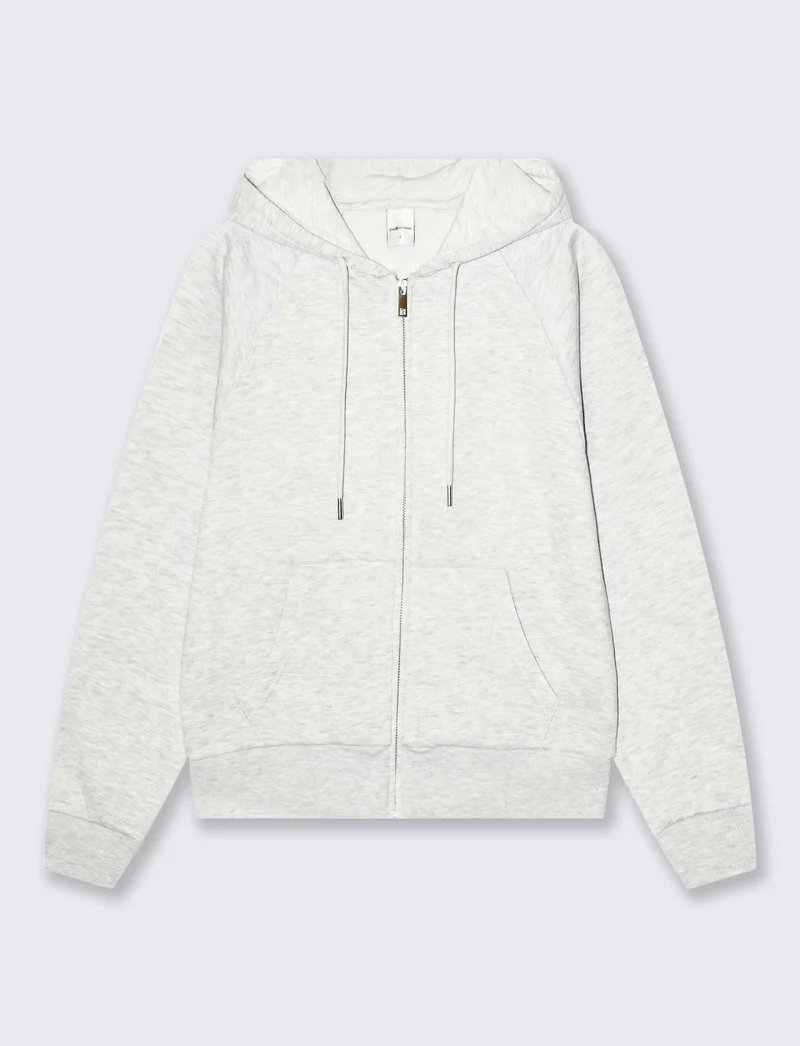 FELPA CON ZIP E CAPPUCCIO - Grigio chiaro mel.