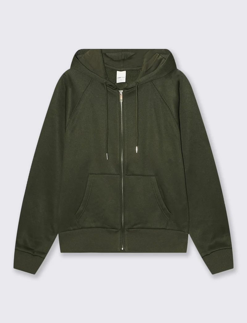 FELPA CON ZIP E CAPPUCCIO - Verde foresta