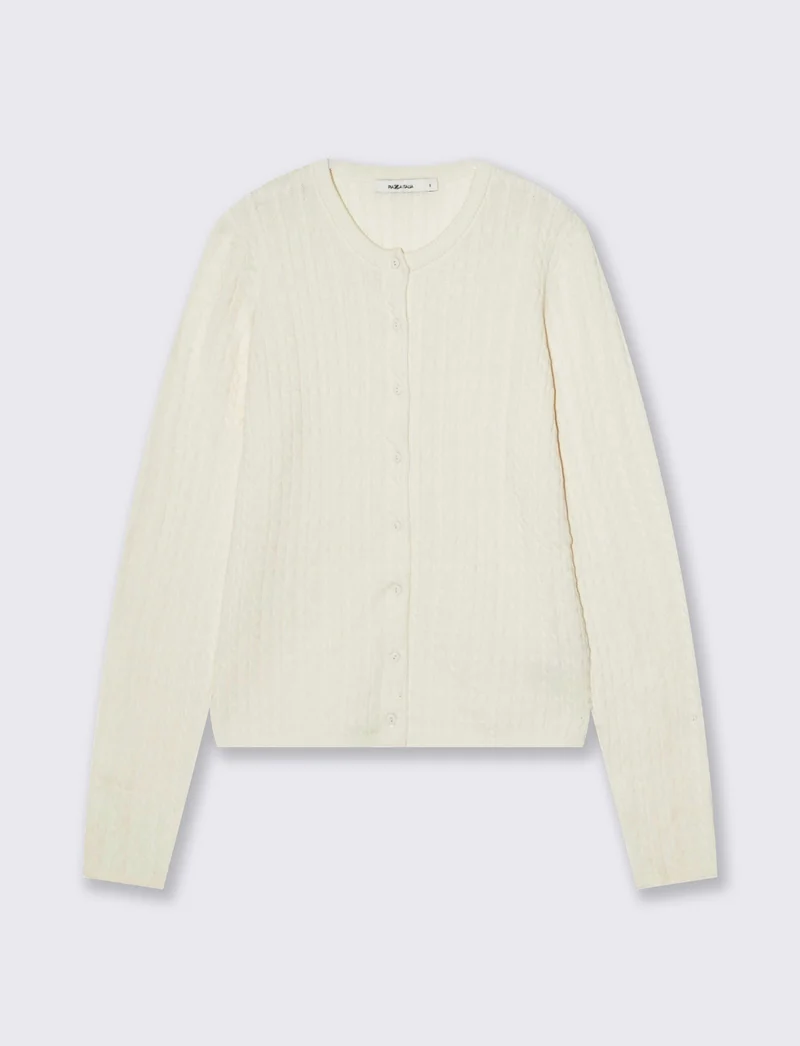 MAGLIA ML CARDIGAN TRECCE - Avorio