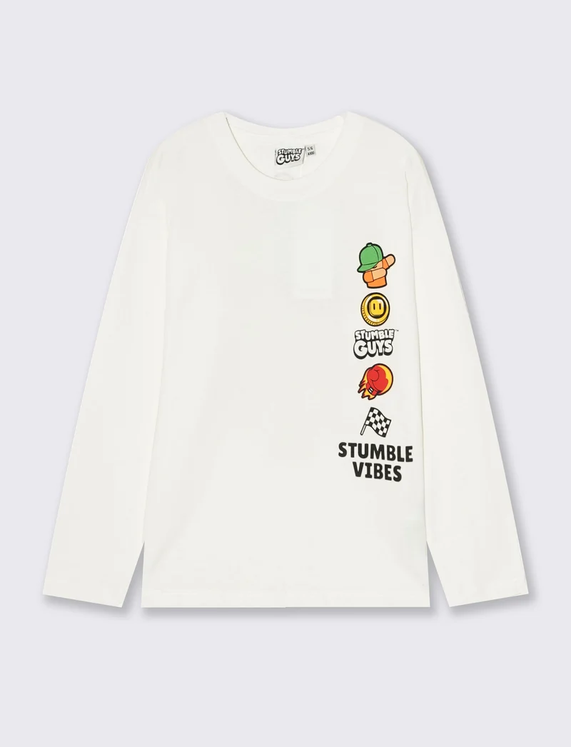 T-shirt maniche lunghe Stumble Guys - Bianco latte