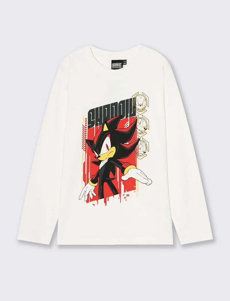 T-shirt Sonic maniche lunghe in cotone - Bianco latte