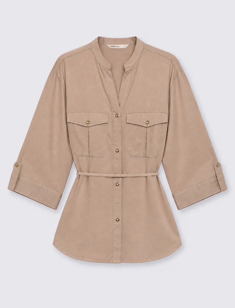 camicia manica lunga scollo a v - Grigio talpa