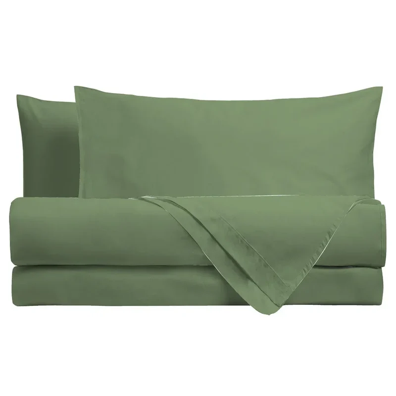 Completo Letto Piazza e Mezza in Cotone - Tinta Unita Verde