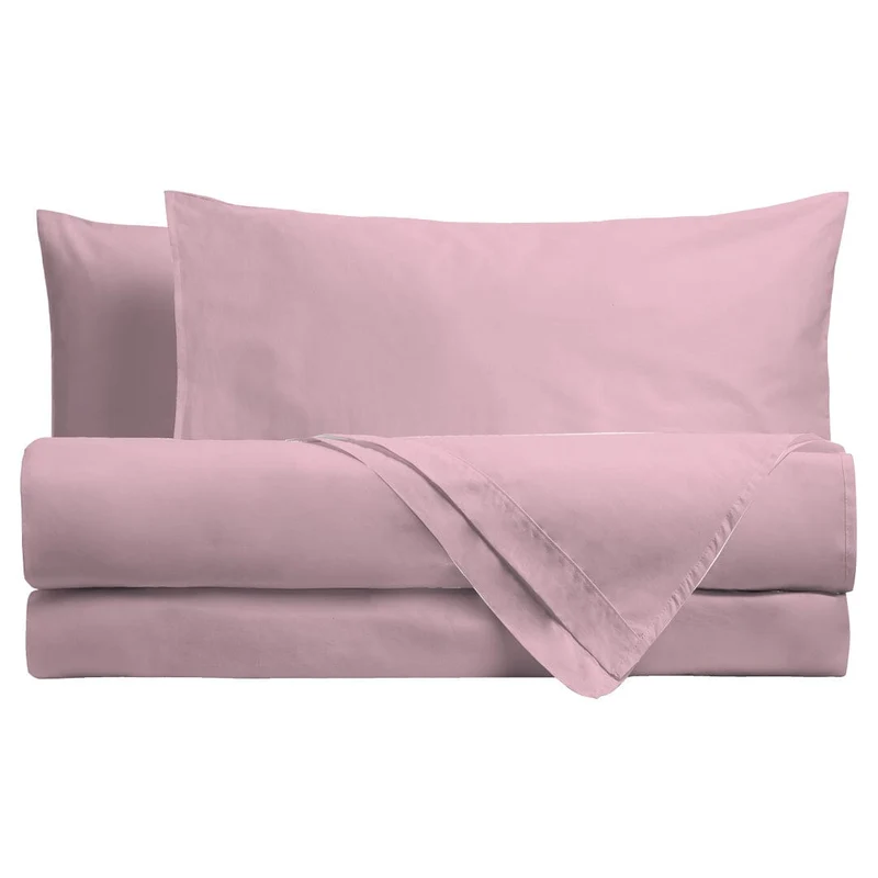 Completo Letto Piazza e Mezza in Cotone - Tinta Unita Rosa
