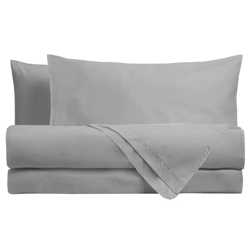 Completo Letto Piazza e Mezza in Cotone - Tinta Unita Grigio Chiaro