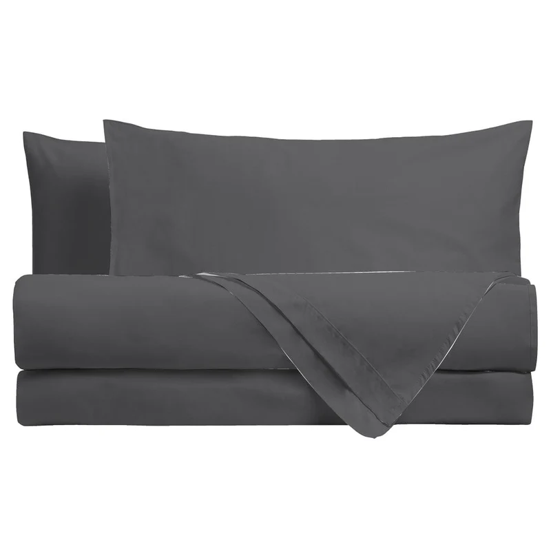 Completo Letto Piazza e Mezza in Cotone - Tinta Unita Grigio Scuro