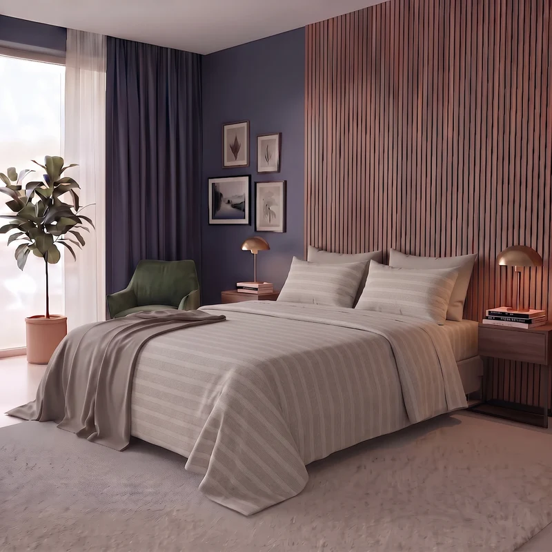 Happidea Completo Letto Matrimoniale in Flanella di Cotone con Stampa Cedric Beige