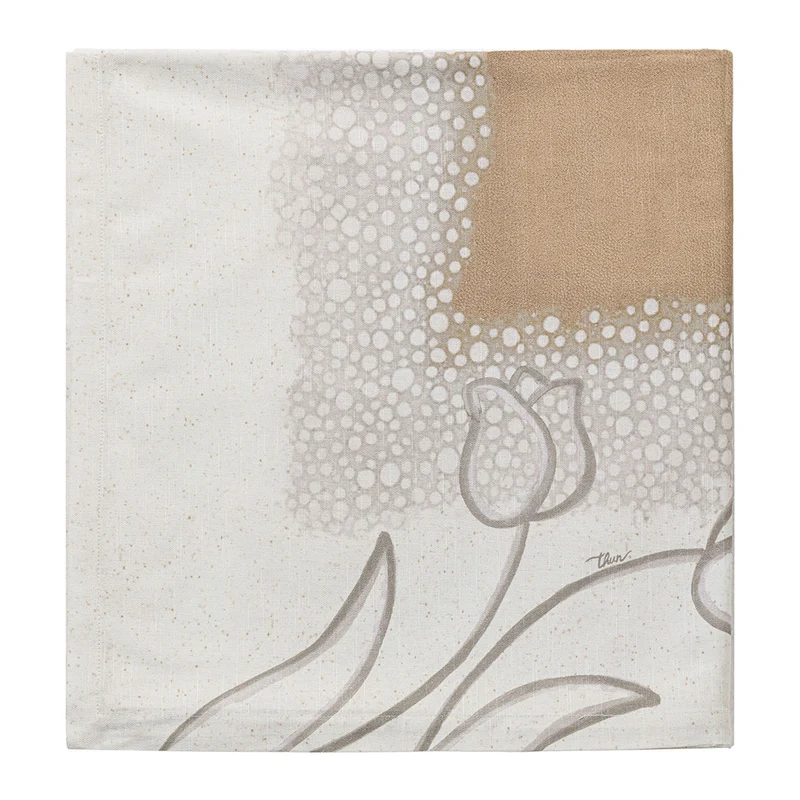 THUN® Tovaglia Stampata 160x270 New Elegance - Fantasia Tulipani Tulips Beige