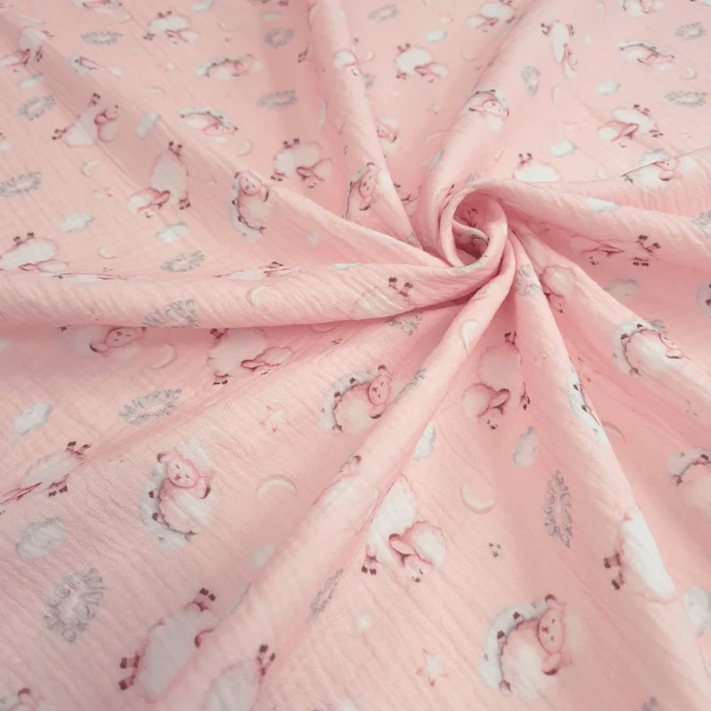 Mussola di Cotone Doppia Garza H 140 cm - PECORELLE DOLCI SOGNI/ROSA