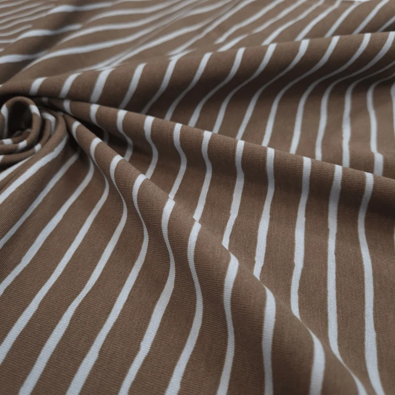 Jersey di Cotone Digital H 150 cm - STRISCE AZZURRO/MARRONE
