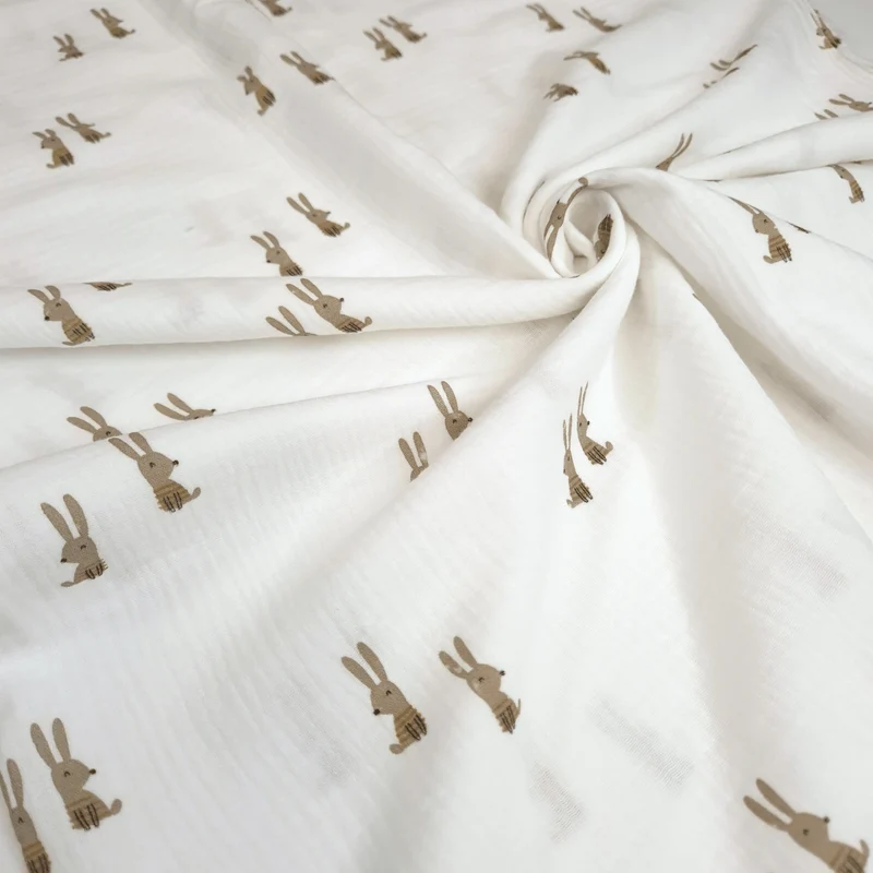 Mussola di Cotone Doppia Garza H 140 cm - CONIGLIETTI/LATTE