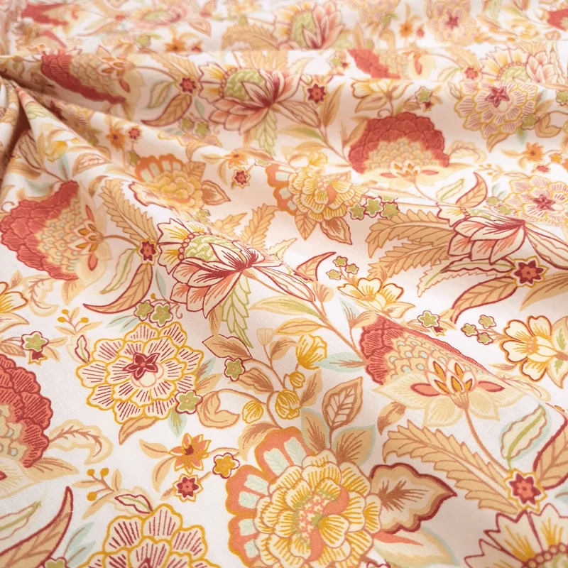 Tessuto Cotone H 145 cm - FIORITURA TERRACOTTA