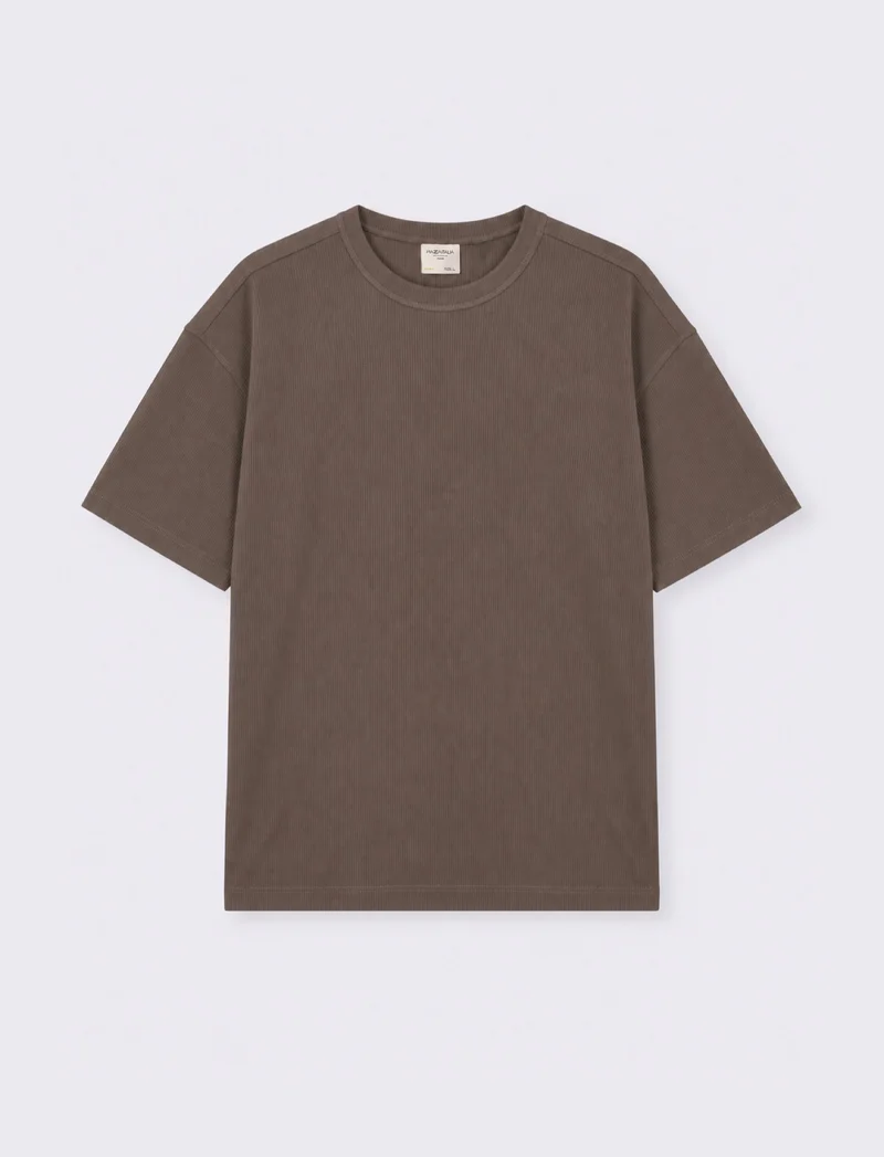 T-SHIRT IN COTONE CON STRUTTURA A COSTE VERTICALI - Grigio