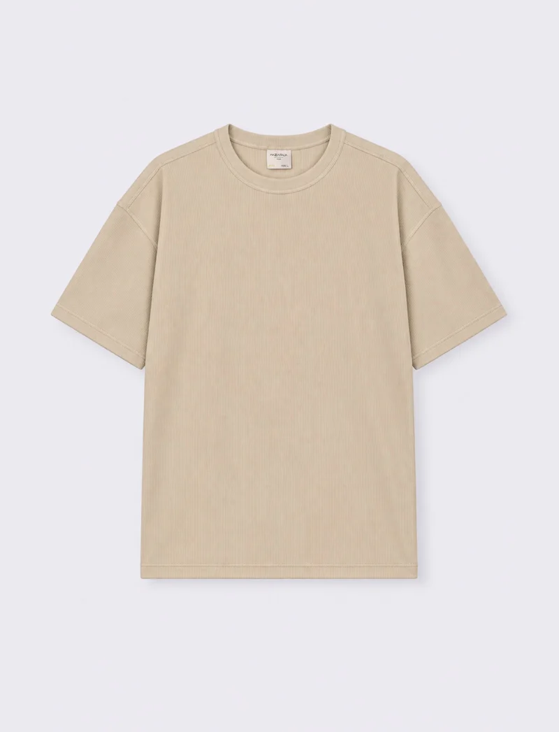 T-SHIRT IN COTONE CON STRUTTURA A COSTE VERTICALI - Grigio ghiaccio