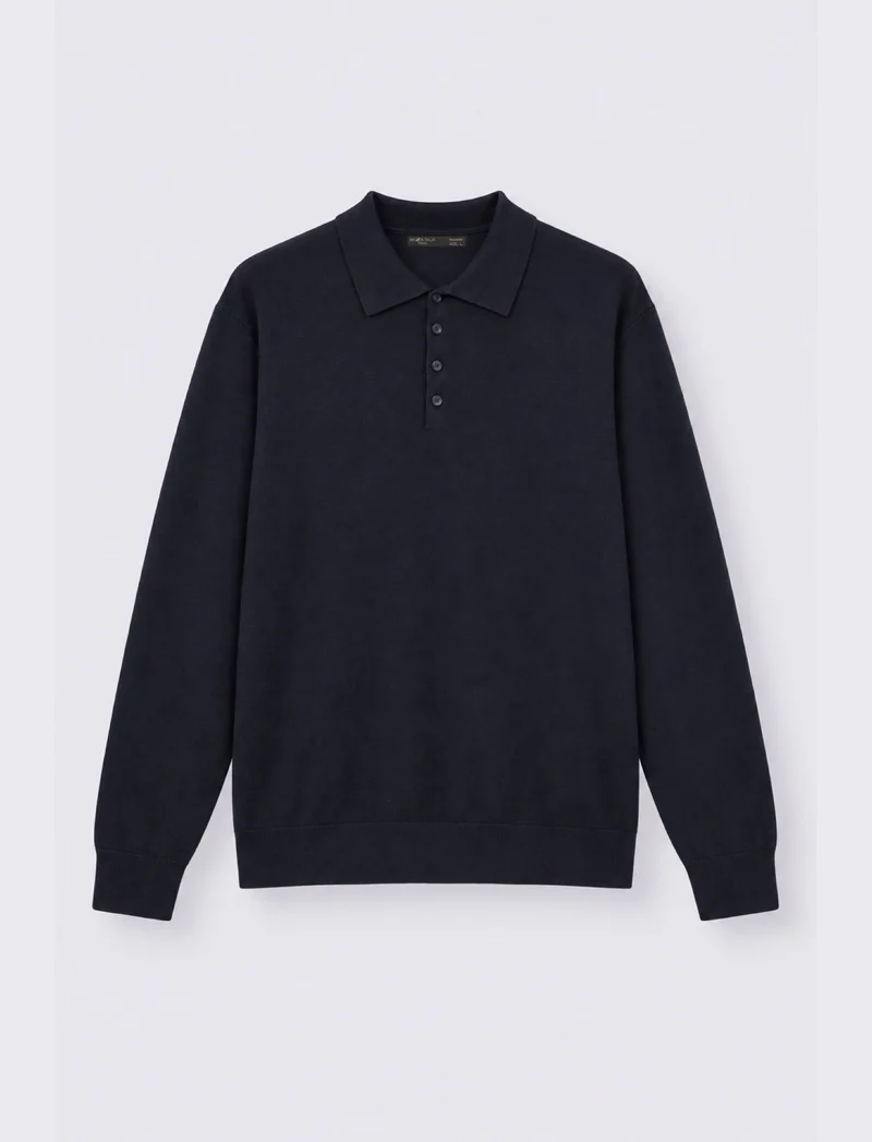 Maglia Polo in Misto Merino Regular Fit - Blu