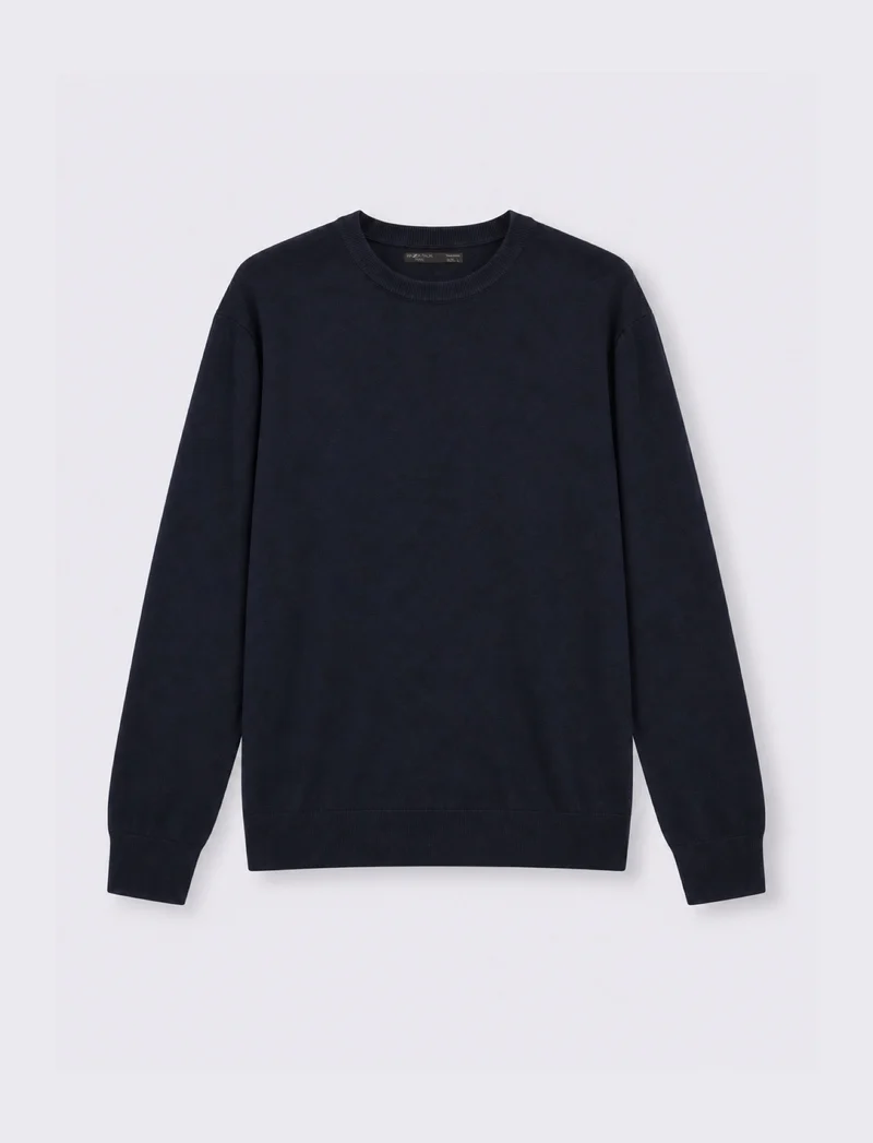 Maglia girocollo misto merino maniche lunghe - Blu
