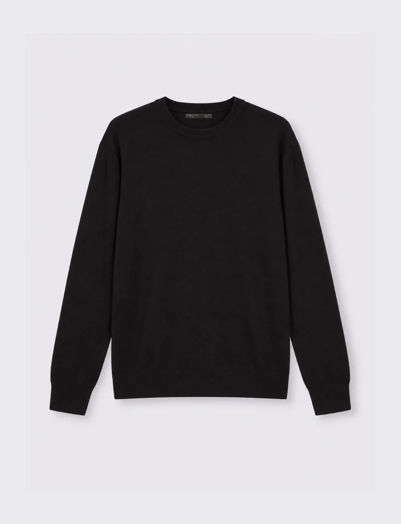 Maglia girocollo misto merino maniche lunghe - Nero