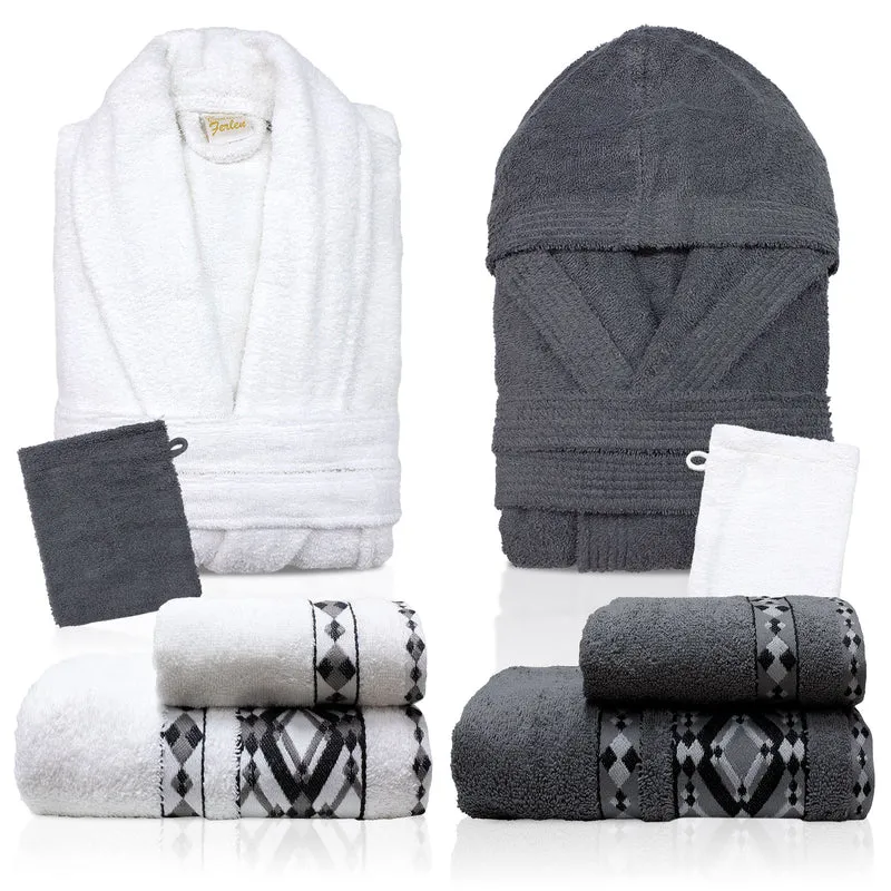Completo bagno asciugamani accappatoi set uomo donna in spugna di cotone 7158