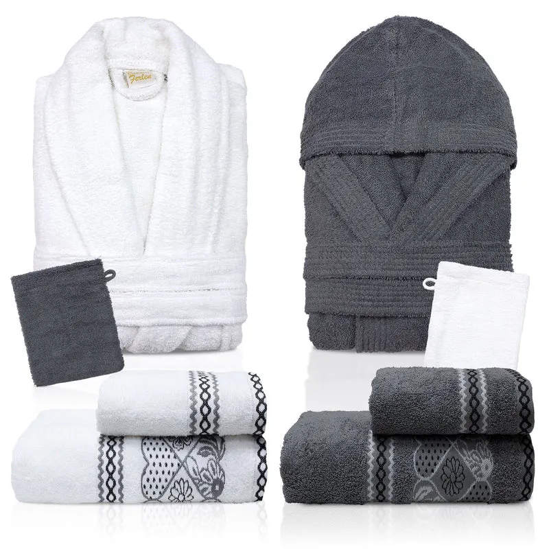 Completo bagno asciugamani accappatoi set uomo donna in spugna di cotone 7157