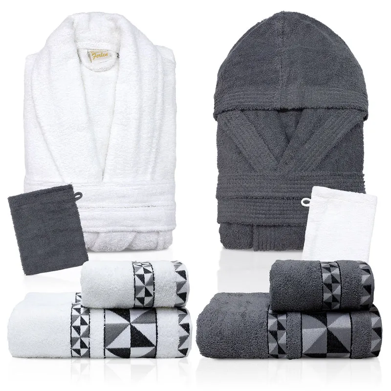 Completo bagno asciugamani accappatoi set uomo donna in spugna di cotone 7156