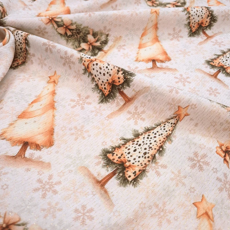 Tessuto Arredo Jacquard H 140 cm - ALBERELLI E FIOCCHI DI NEVE/LUREX ORO