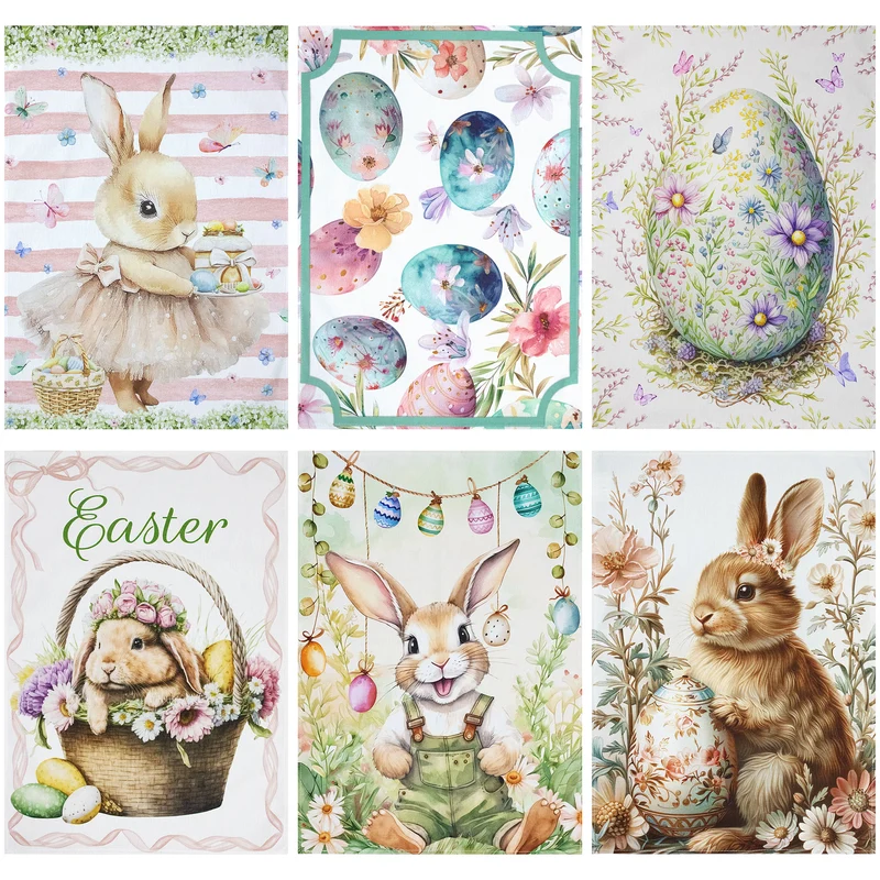 Set Strofinacci pasquali 6pz Canovacci Pasqua in cotone conigli primaverili 7031