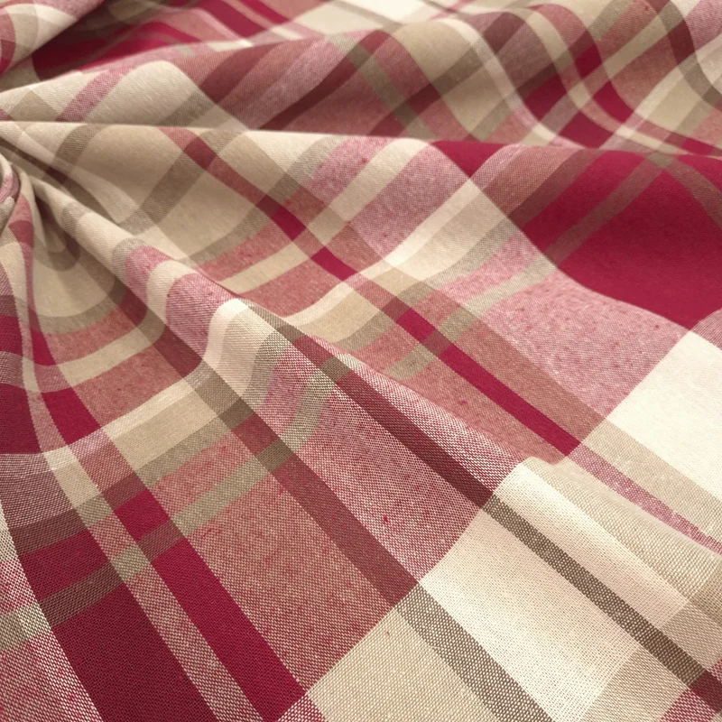 Cotone Grezzo H 280 cm - QUADRO BORDEAUX/SABBIA
