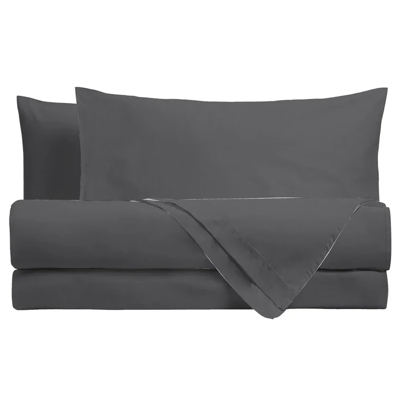Completo Letto Matrimoniale in Cotone - Tinta Unita Grigio Scuro