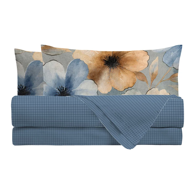 Completo Letto Piazza e Mezza in Cotone con Stampa - Fantasia Dream Me Eloise Blue