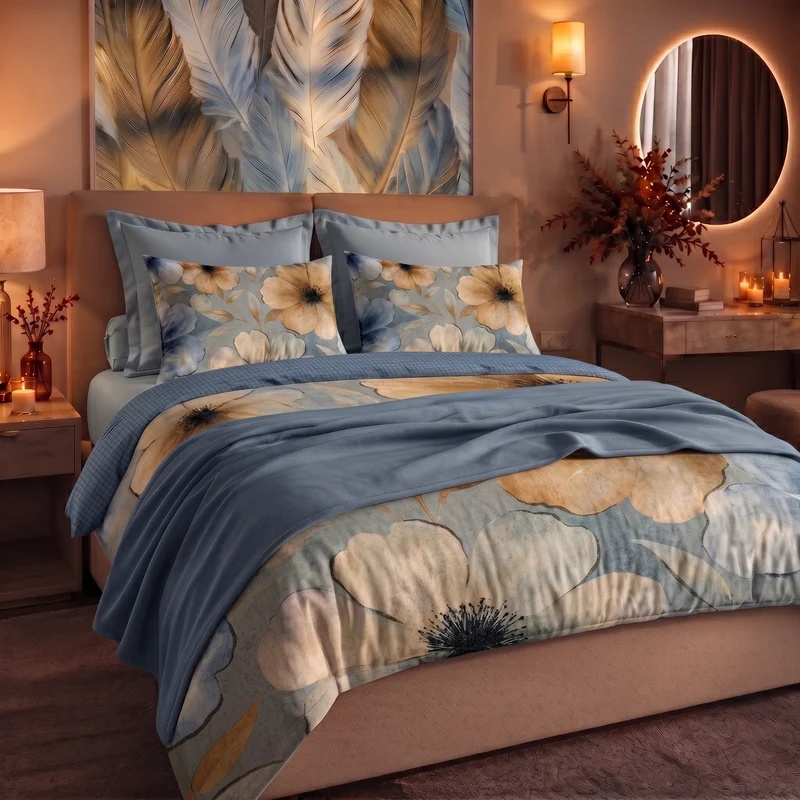 Parure Copripiumino Matrimoniale in Cotone con Stampa - Fantasia Dream Me Eloise Blue