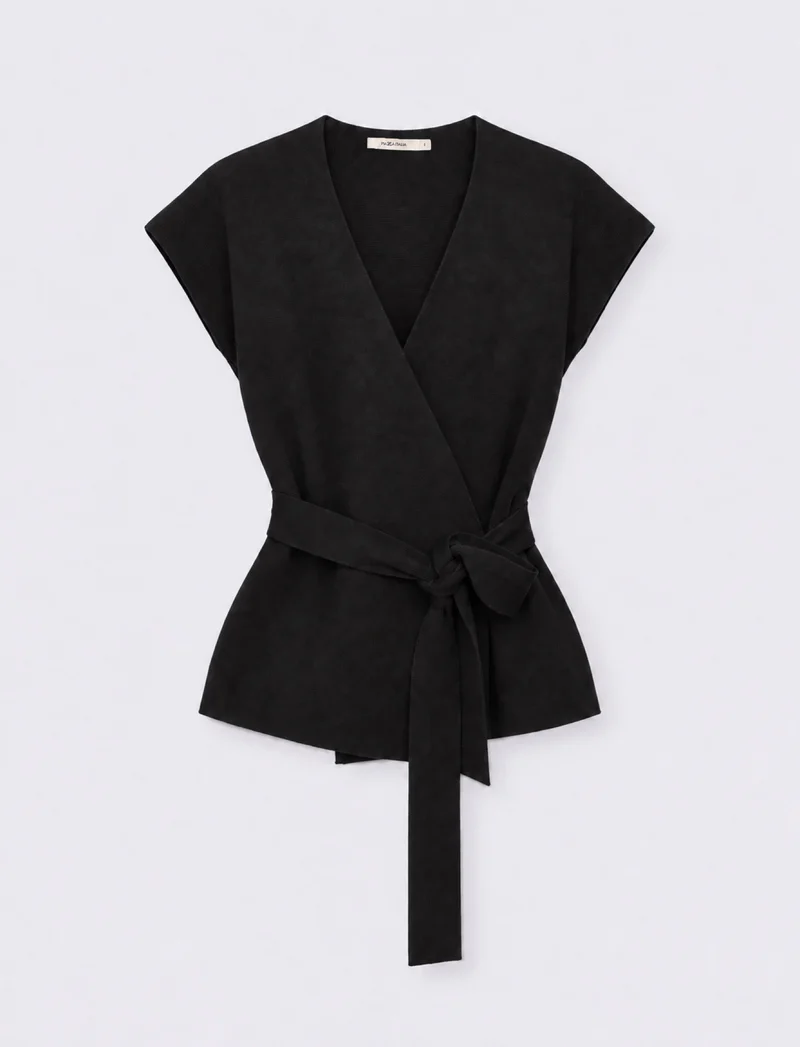 maglia Cardigan aperta con cintura - Nero