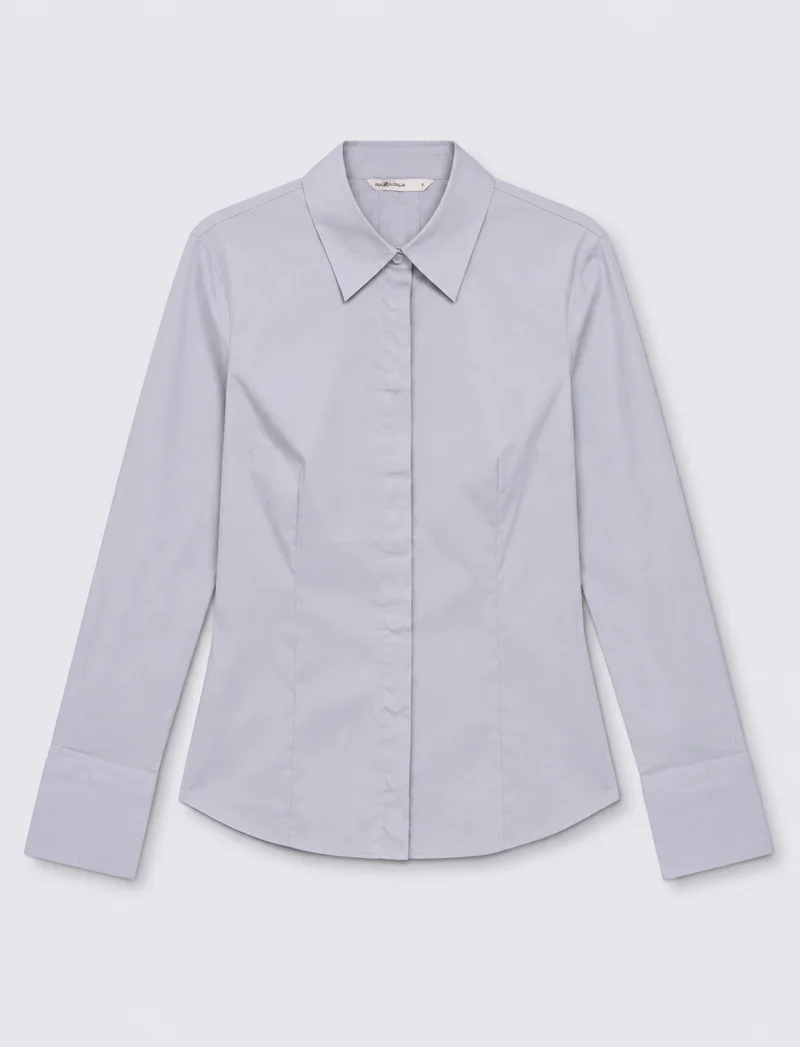 Camicia basic slim a manica lunga - Azzurro cielo